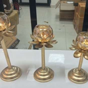 Metal Lotus Tealight/T-Light Candle Holder Candle Stand Set of 3  Festive Decor Diwali Diya Stand Home/Office Decoration Gift Item